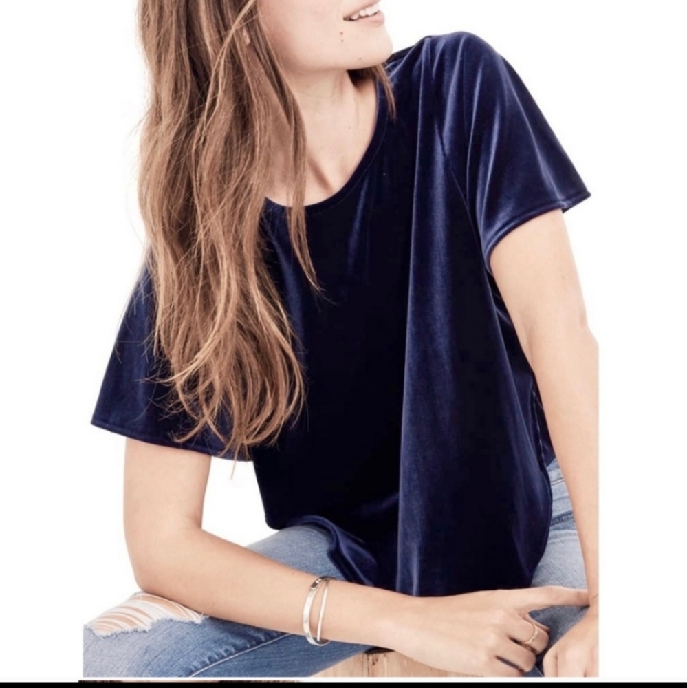 Madewell Velvet Butterfly Top in Dark Blue